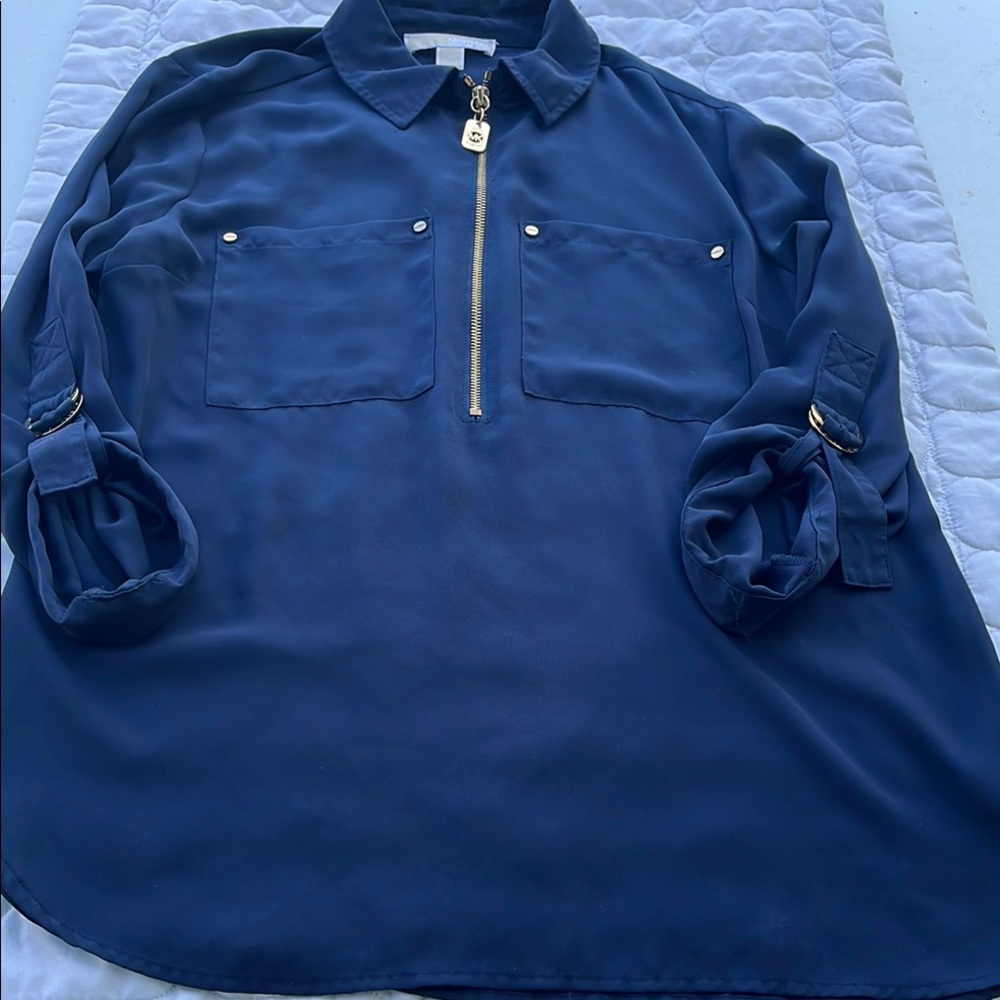 Micheal Kors Navy Blue Long Sleeve Blouse with Zipper